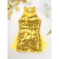 thumbnail image 4 of RUNQHUI Kids Girls Sequins Halter Neck Leotard Jumpsuit Ballet Dancewear Jazz Latin Street Dance Yellow 7, 4 of 7