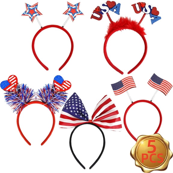 4th of July Headband, Patriotic Red White Blue Hair Accessory with Flag Heart Design