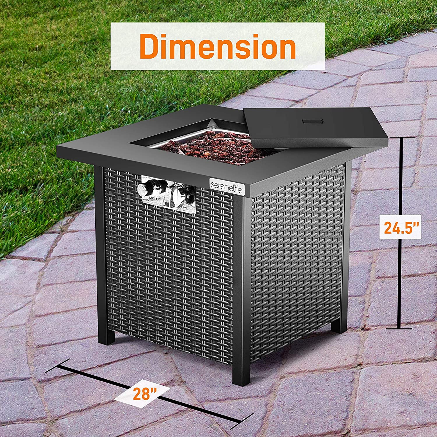 Propane Gas Fire Pit Table - 28 inches 40,000 BTU Square Gas Firepits with Cover for Outside