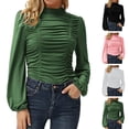 thumbnail image 3 of Mujeres manga larga blusa puff manga acanalada ruffle cómodo estilo casual Top para el desgaste diario, 3 of 6