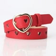 thumbnail image 3 of Waroomhouse Women Heart-shaped Belt Versatile Women Belt Women Heart-shaped Buckle Belt Heart Hollow Design Waistband Faux Leather Adjustable Length Belt Fashion, 3 of 8