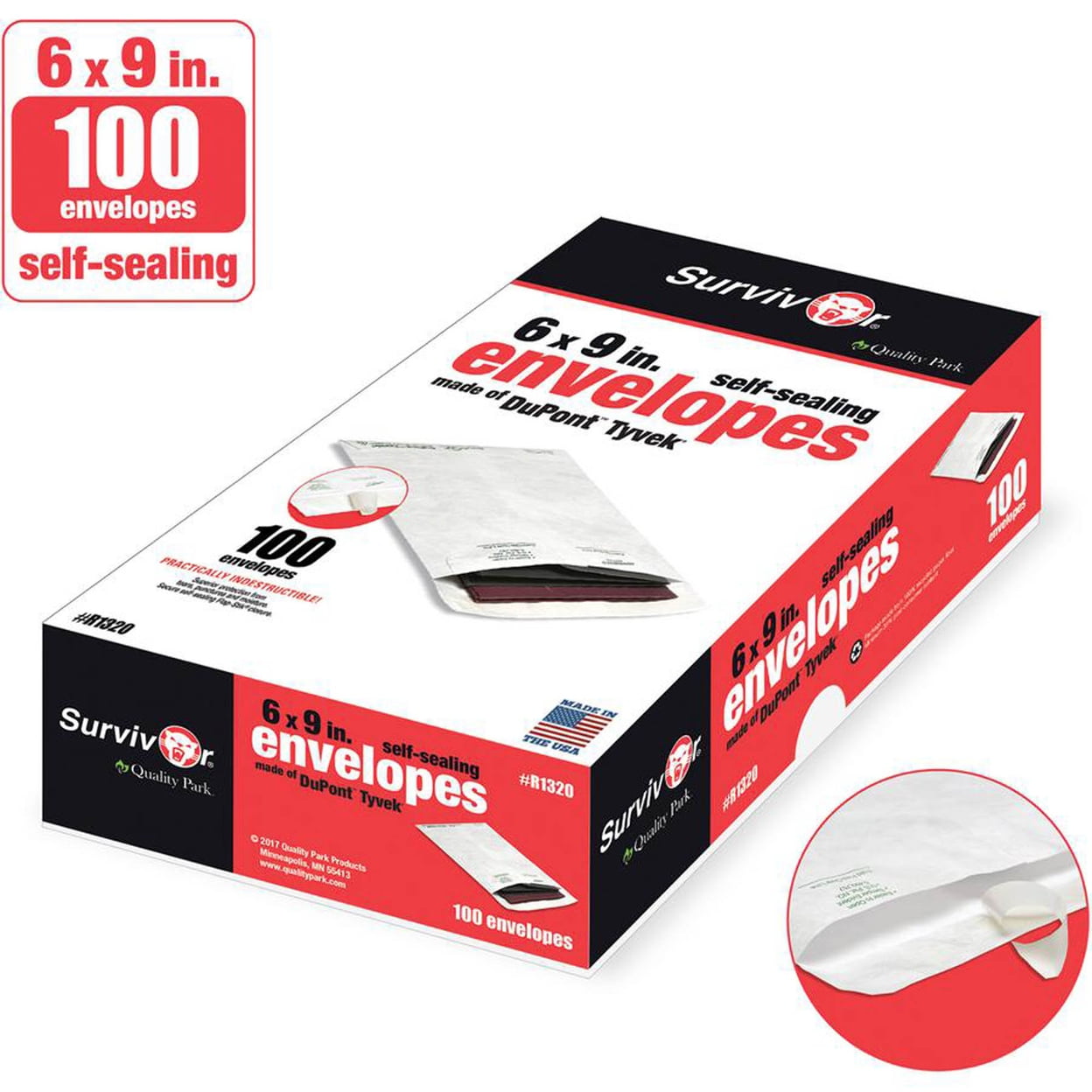 Quality Park Flap-Stik Open-end Envelopes - Catalog - 6"W x 9" L- 14 lb - Peel & Seal - Tyvek - White