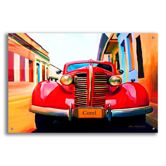 Epic Art 'Red Car' by Ata Alishahi, Acrylic Glass Wall Art, 36"x24"