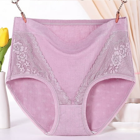 Xunlbb Clearance Under $5 Women s Solid Lace Plus Size High Waist Leak Proof Cotton Crotch Shorts Underwear Panties (Hot Pink 3XL) on Clearance