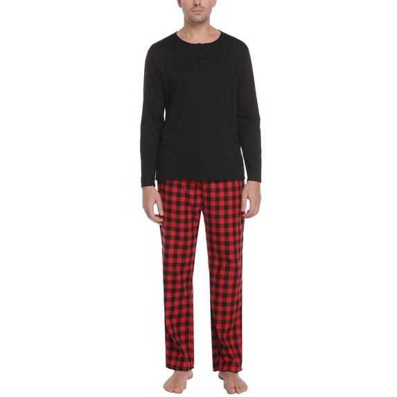 Purcoar Mens Pajamas Set Sleepwear Loungewear Pj Sets Plaid Pants with Tops