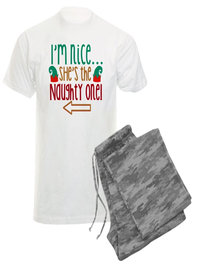 CafePress - Im Nice She's Naughty Elf Hat Pajamas - Men's Light Pajamas