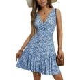 thumbnail image 2 of Women's 2025 New Summer Sleeveless Sexy Wrap V Neck Floral Sundress Mini Dress, 2 of 12