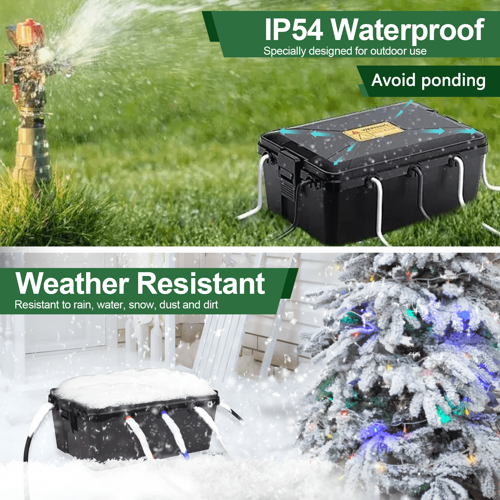 Greencycle Large Outdoor Electrical Box Waterproof (12.5 x 8.5 x 5 inch), IP54 Extension Cord Cover Weatherproof w7 Cable Seal Entry,Protect Outlet, Plug, Timer, Power Strip, Holiday Light, Black,4PK