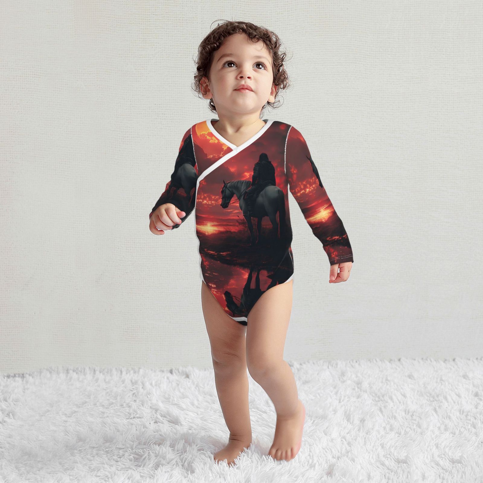 Xecao Lone Rider Under Red Sky Print Baby unisex-baby Cotton Long-sleeve Bodysuits-2 Years