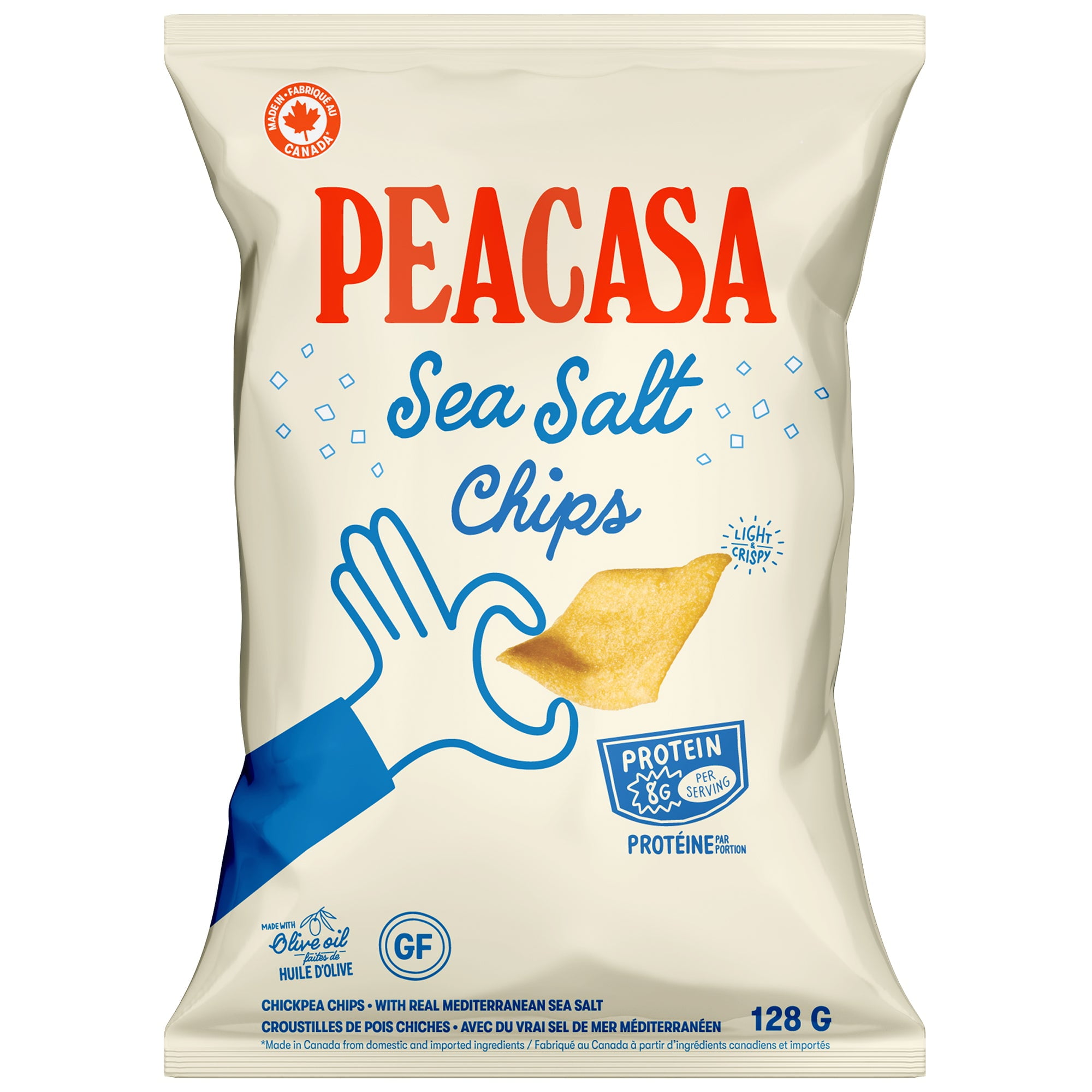 Peacasa High Protein Chips, Sea Salt, Light & Crispy, Gluten Free, Canadian, 128g, Peacasa Sea Salt Chips 128g