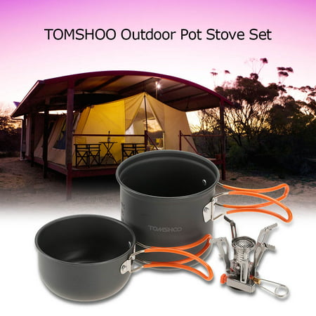 TOMSHOO Outdoor Camping Hiking Cookware with Mini Camping Piezoelectric Ignition Stove Backpacking Cooking Picnic Pot Set Cook (Best Backpacking Cooking Gear)