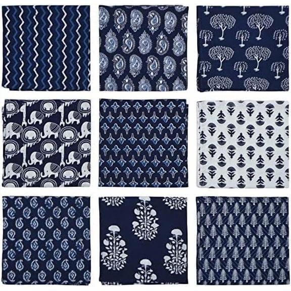 DIYANAIMPEX 10 Pc Cotton Cloth Napkins Hand Block Print Hand Made Size 16x16 Inch Printed Home Decor Indian Eco Friendly Mix Lot Dinner Napkins (Blue)