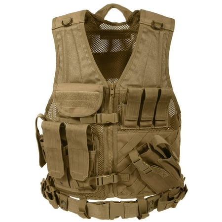 Rothco Cross Draw MOLLE Tactical Vest, Coyote Brown, Over
