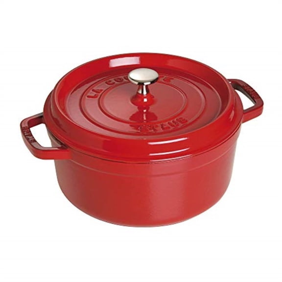 STAUB Cast Iron Dutch Oven 4-qt Round Cocotte, Made in France, Serves 3-4, Cherry Cherry Round Cocotte