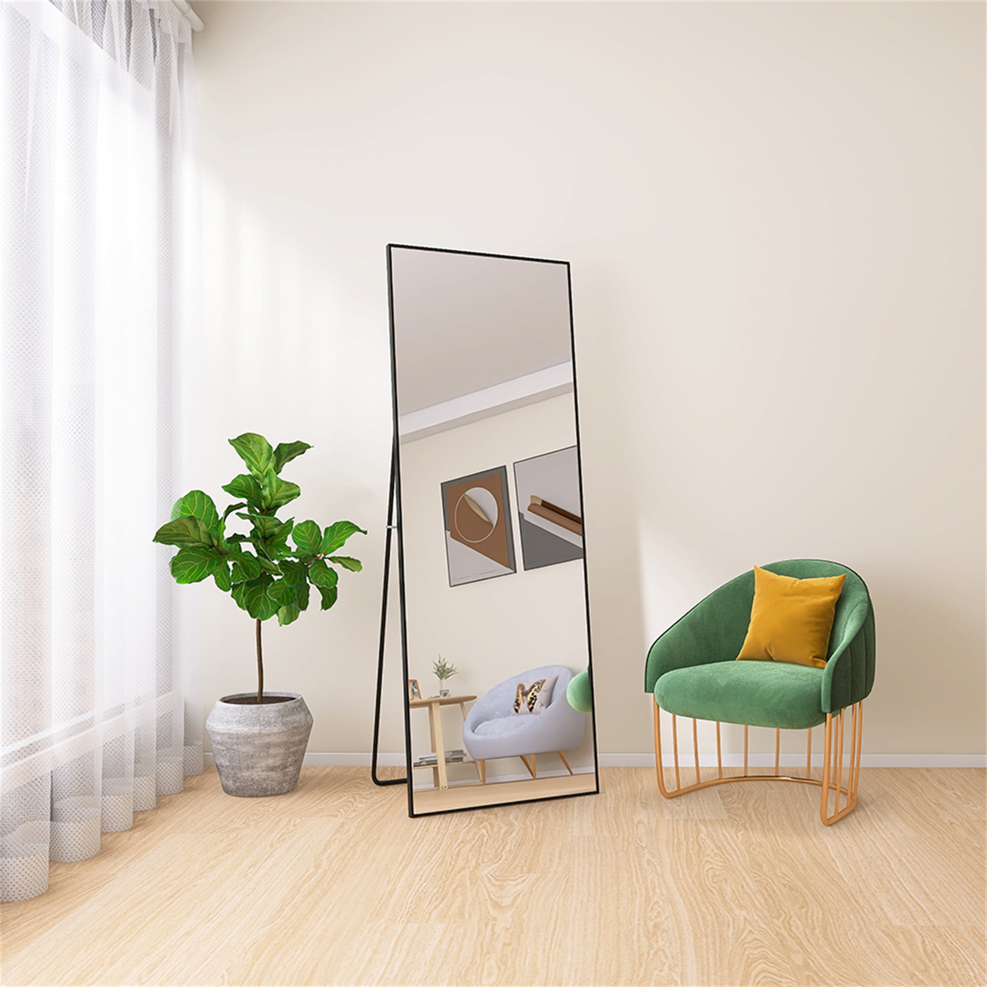 Kepooman 65"x 24" Wall Mounting Full Body Mirror, Full Length Mirror with Stand, Floor Mirror for Bedroom, Black Kepooman 65"x 24" Wall Mounting Full Body Mirror, Full Length Mirror with Stand, Floor Mirror for Bedroom, Black