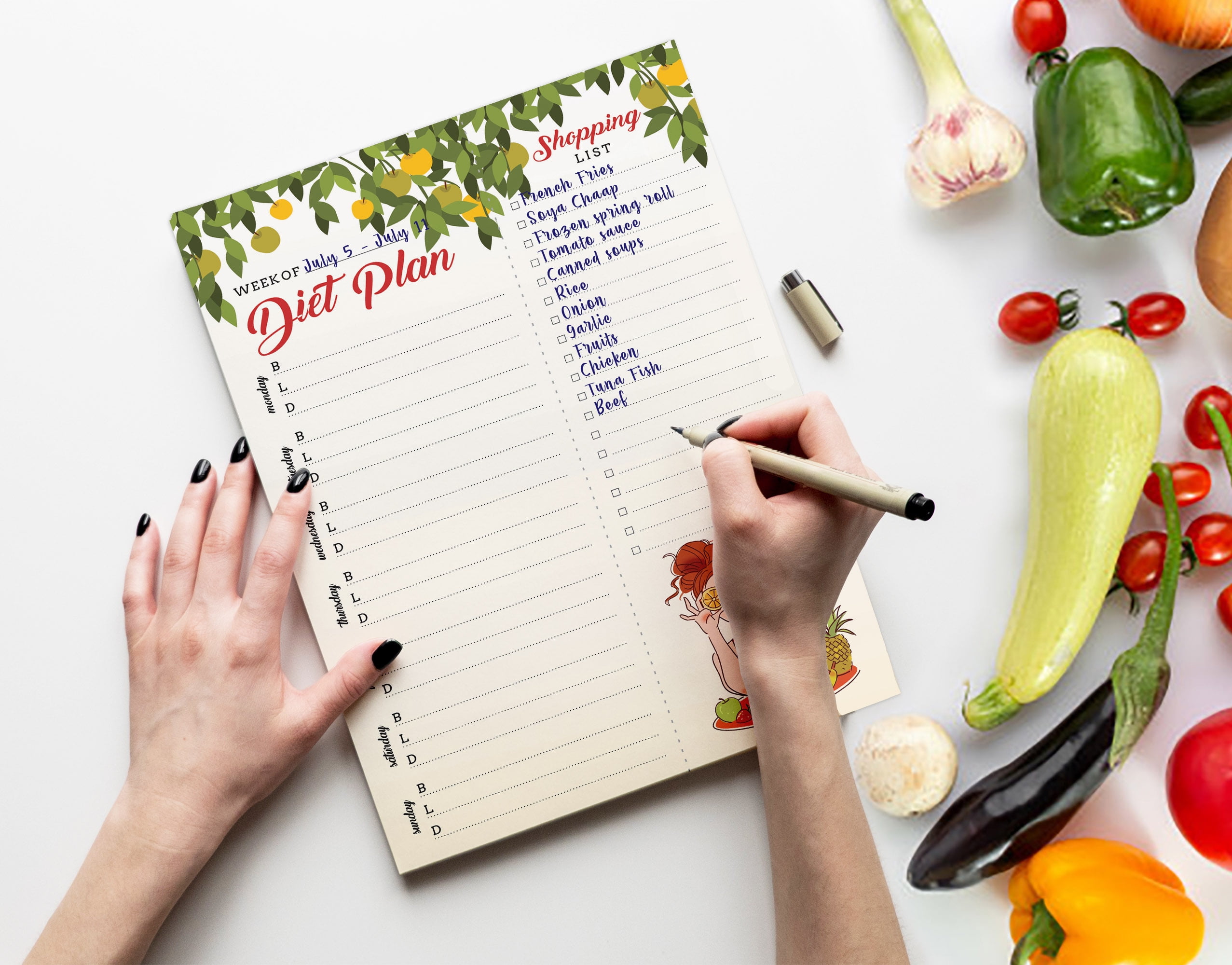 Inkdotpot Weekly Meal Planner Notepad 7"x10 , "Diet Plan" Magnetic Meal Planning Pad with Tear Off Grocery Shopping List for Fridge- Kitchen & Home - 54 Sheets -S9