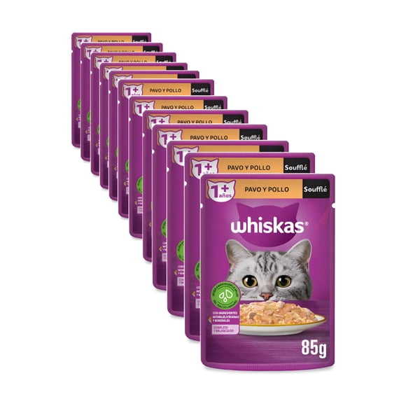 Caja Whiskas Sobre Gato Souffle Pavo y Pollo 85 g (12 Pzas)