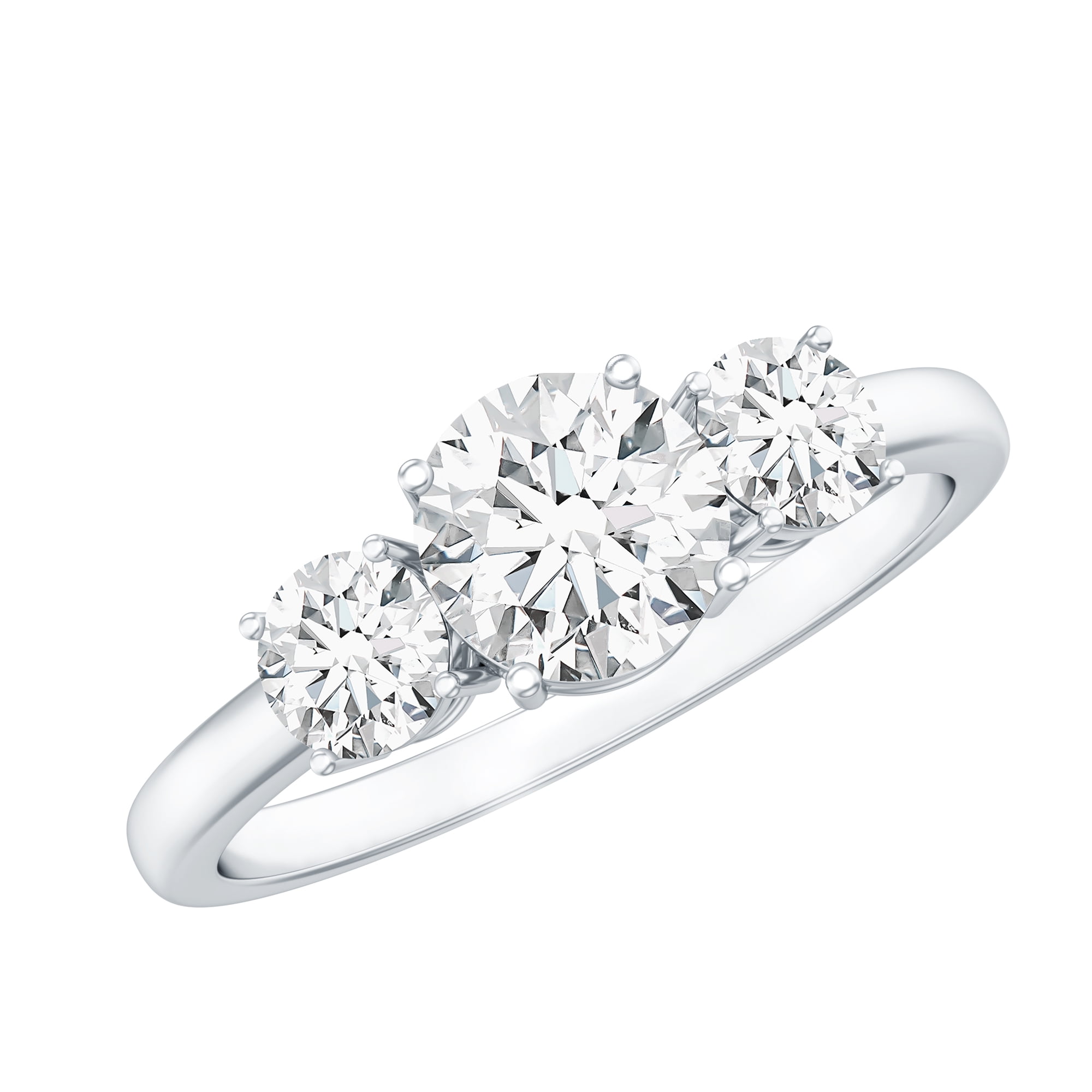 Rosec Jewels Certified Lab Grown Diamond 3 Stone Engagement Ring - Past Present Future Ring - EF-VS Quality - with Jewelry Box, 925 Sterling Silver, US 4.00