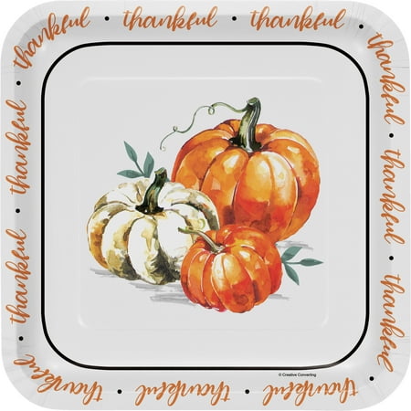 Farmhouse Thanksgiving Paper Dinner Square Plates, 10ct
