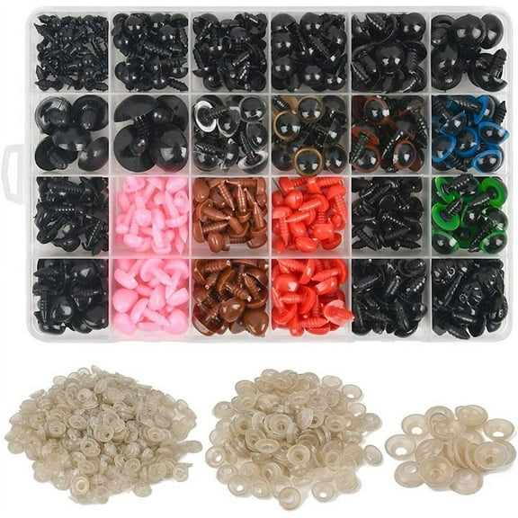 838PCS Colorful Plastic Safety Eyes and Noses with Washers, Craft Doll Eyes, Black Safety Stuffed Animal Eyes & Nose, Washer Multiple Sizes for Doll, Teddy Bear, Amigurumi Crafts, Crochet Toy