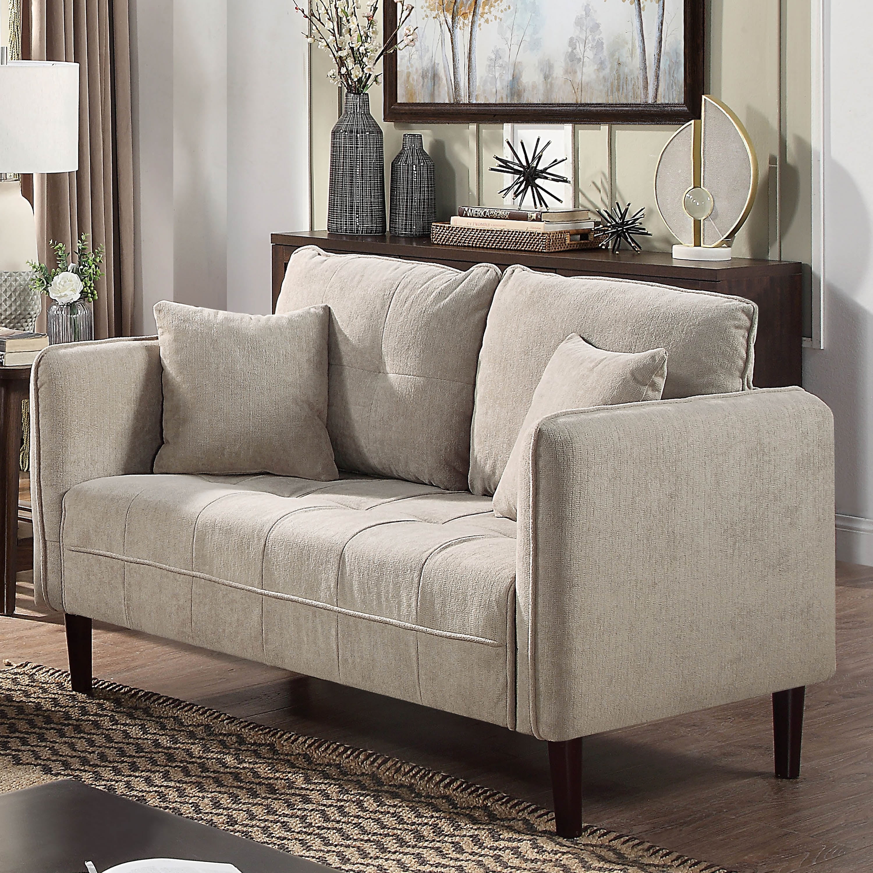 Furniture of America Mjuk Chenille Tufted Loveseat, Light Gray