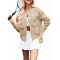 thumbnail image 2 of Womens Jacket Fall Winter Long Sleeve Stand Collar Shacket with Side Pocket Coat Beige M, 2 of 8