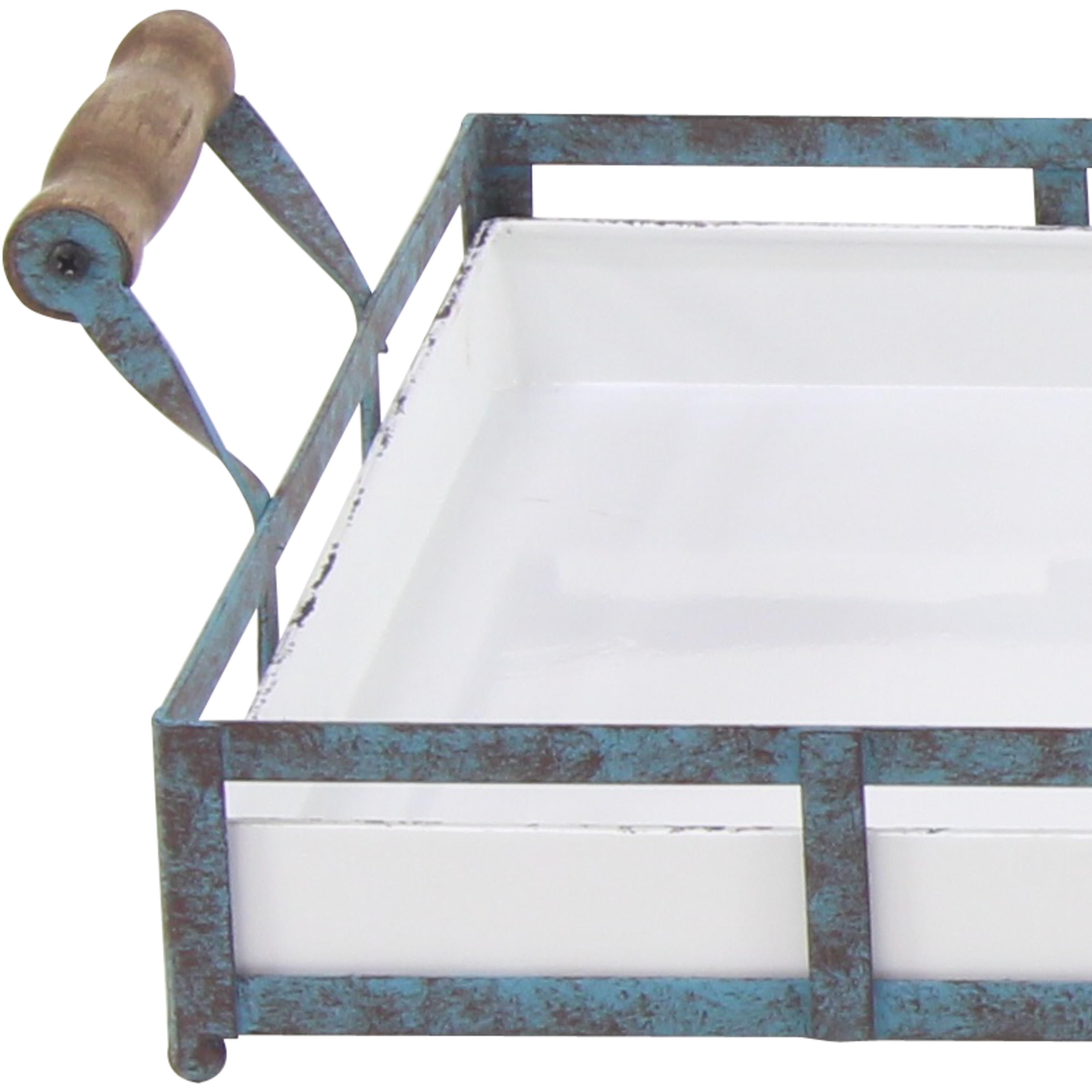 DecMode 22", 19"W Metal Farmhouse Tray, Blue, 2 - Pieces