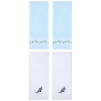 Unique Bargains 4 Pcs Floral Hand Towels for Bathroom 13" x 29" White/Blue