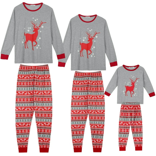 Conjunto de pijama familiar de mujer XL en rojo con camiseta de manga larga y estampado de ciervo navideño Cheibear