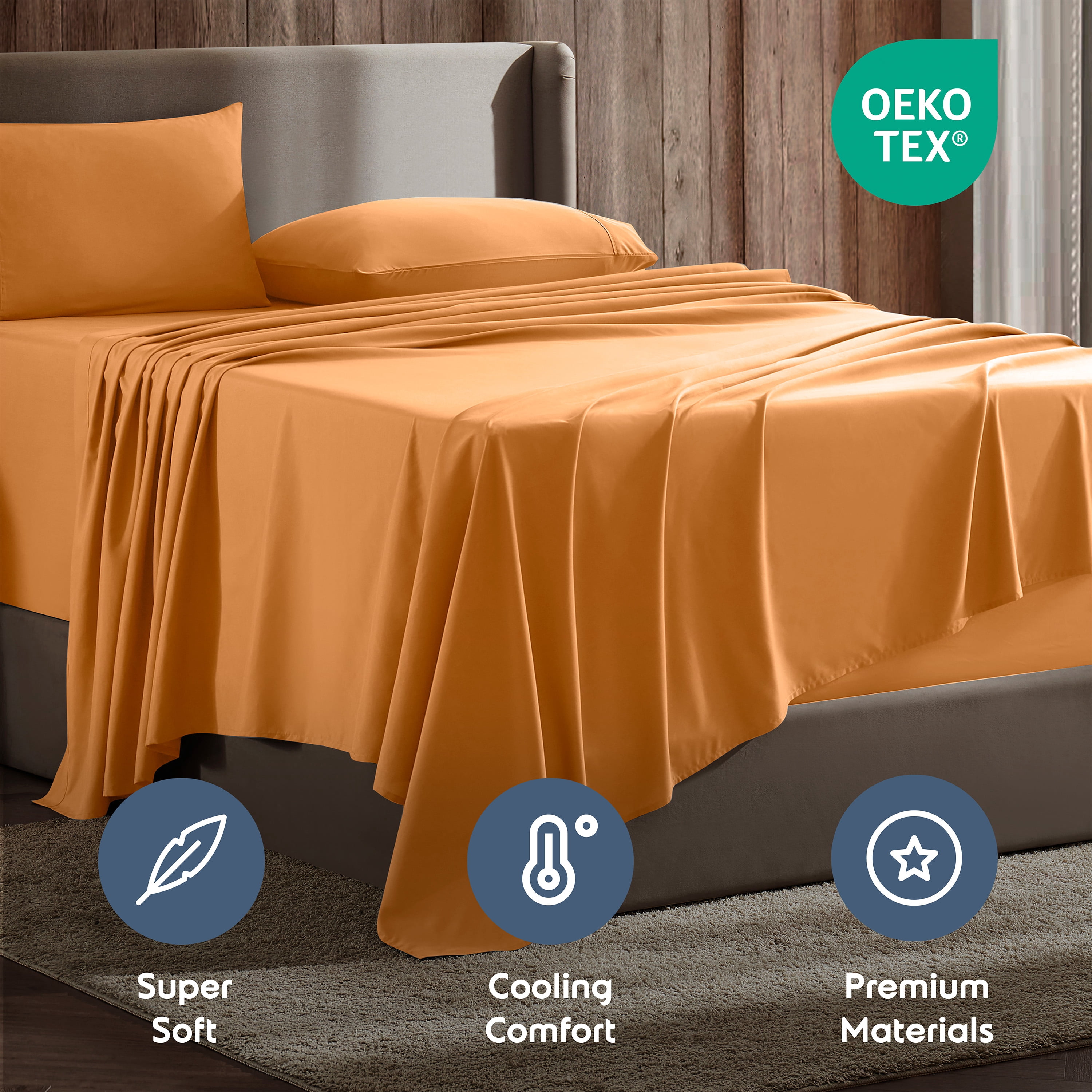 LammaLoe Extra Deep Pocket California King Sheets Set, 4 Piece, Fits 18"-24" Mattress, Breathable & Extra Soft Bed Sheets, Apricot Orange