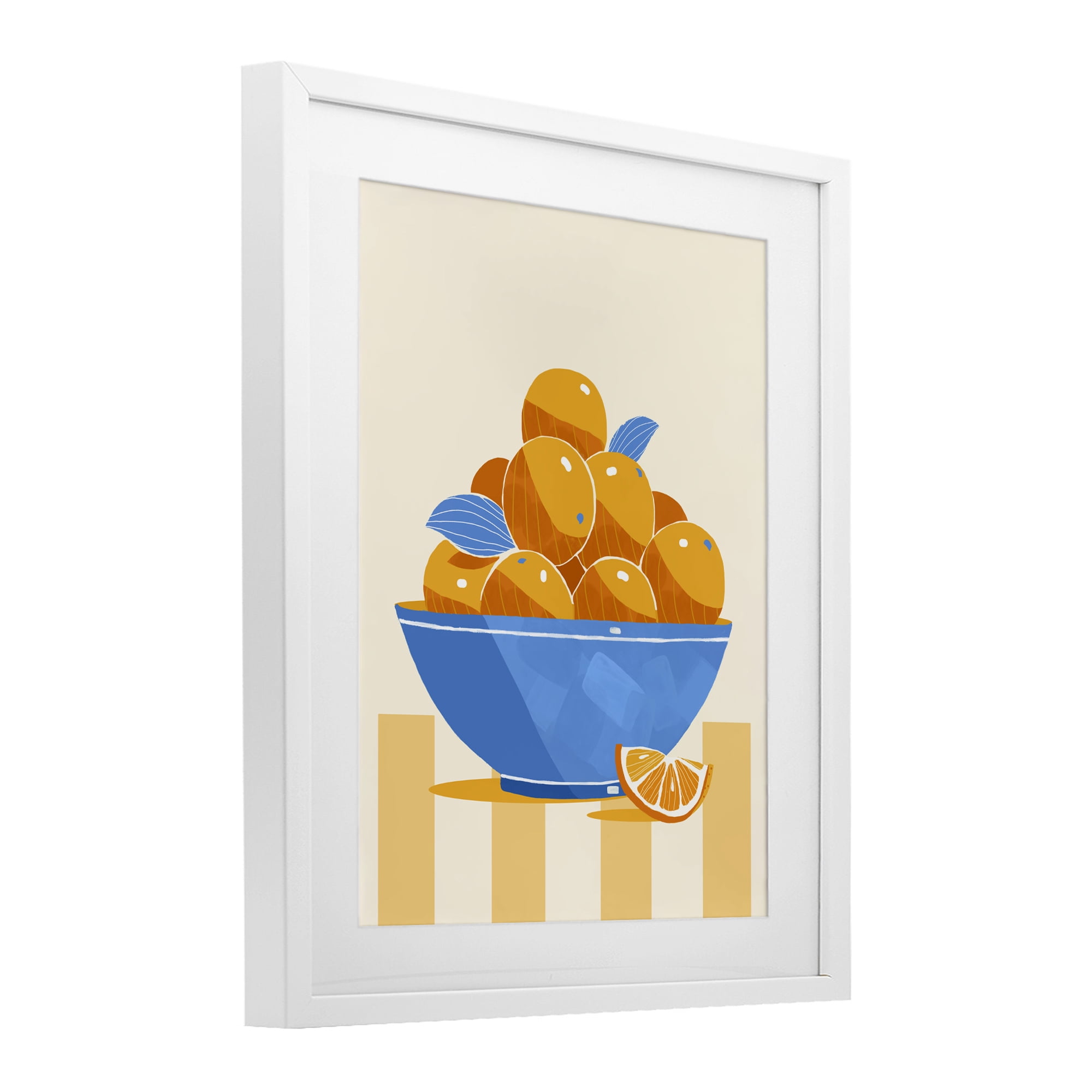 Stupell Industries Orange Citrus Bowl Striped White Framed Print Under Glass, design by Lucca Sheppard