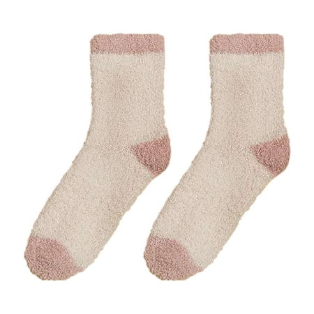 

Huaai socks for women Warm Coral Stocking Non Shedding Lady Thickened Sleeping Floor Stocking Middle Tube Tie Half Side Stocking Casual cute socks Beige