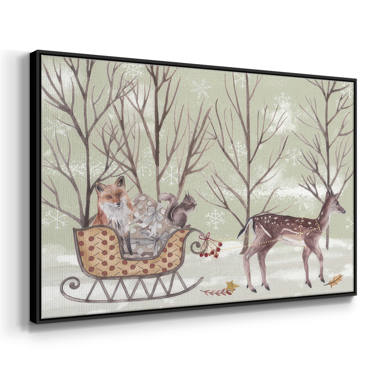 Christmas Time I - Framed Gallery Wrapped Holiday Canvas - 25 x 37 - Black Frame