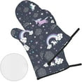 thumbnail image 3 of Cute Sea Animal Rainbow Print Oven Mitts and Pot Holders Sets 4 Piece Set Kitchen Women Men Cooking Baking Microwave Heat Resistant, 3 of 6