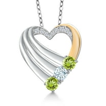 Gem Stone King 925 Silver and 10K Yellow Gold Green Peridot and Sky Blue Aquamarine and White Lab Grown Diamond Heart Pendant for Women | 0.95 Cttw | Gemstone August Birthstone | With 18 inch Chain