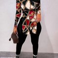 thumbnail image 1 of Conjunto De 2 Piezas Con Estampado De Cadenas, Camiseta Dividida De Manga Larga Y Pantalones Pitillo De Cintura Alta Sólidos, Ropa De Mujer, 1 of 4