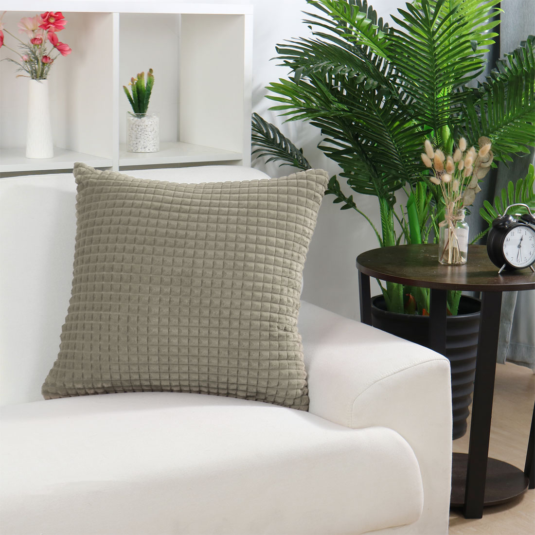 Plush Throw Pillow Cover Fluffy Cushion Cover Couch(24" x 24", Light