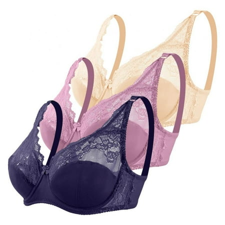 

Push up Bra for Women Plus Size Lace Bras Underwire Brassiere - Comfort Fit Full Coverage Bra for Everyday Wear(3-Packs)