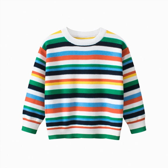 Toddler Boys Colorful Striped Crewneck Knit Sweater, Classic Long Sleeve Pullover, Casual School Top 6-7 Years