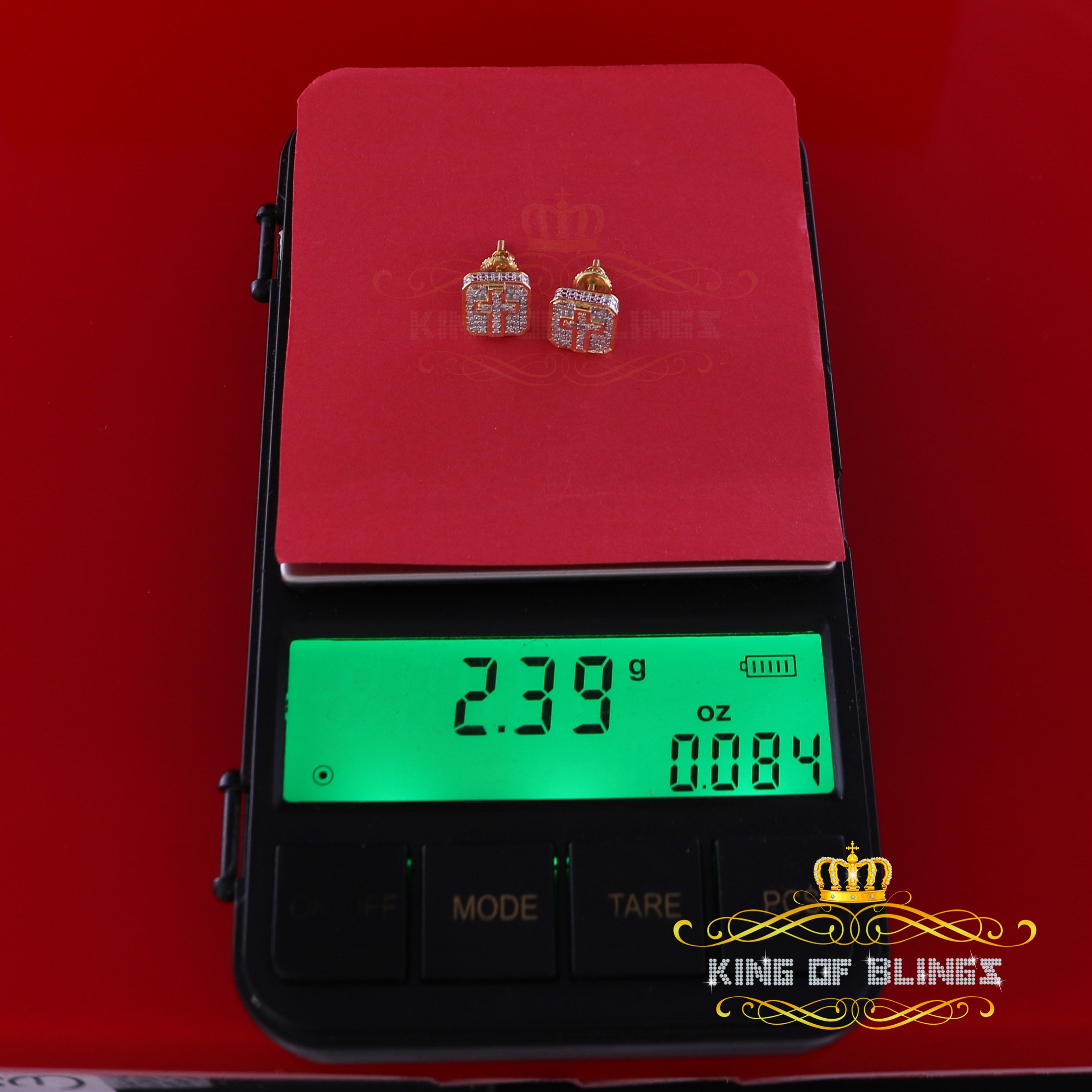 King of Bling's 10K Real Yellow Gold Real Diamond 0.25CT Men's/Women's Square Stud Micro Earring