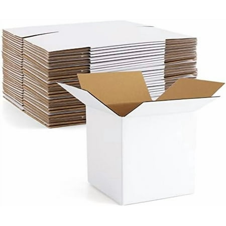 4x4x4" Cardboard Box Mailers 25 Pack White Cube Corrugated Small Shipping Boxes for Mailing