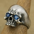 thumbnail image 6 of Blue CZ Eyes 925 Sterling Silver Skull Ring Biker Rock Punk Jewelry TA61 US Size 7.5, 6 of 13