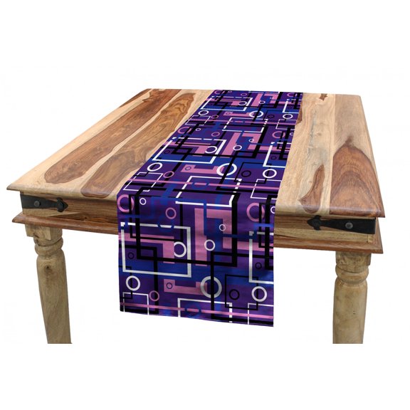 Geometric Table Runner, Tangled Overlapping Different Shapes Circles Abstract Vibrant Colored Labyrinth, Dining Room Kitchen Rectangular Runner, 3 Sizes, by Ambesonne