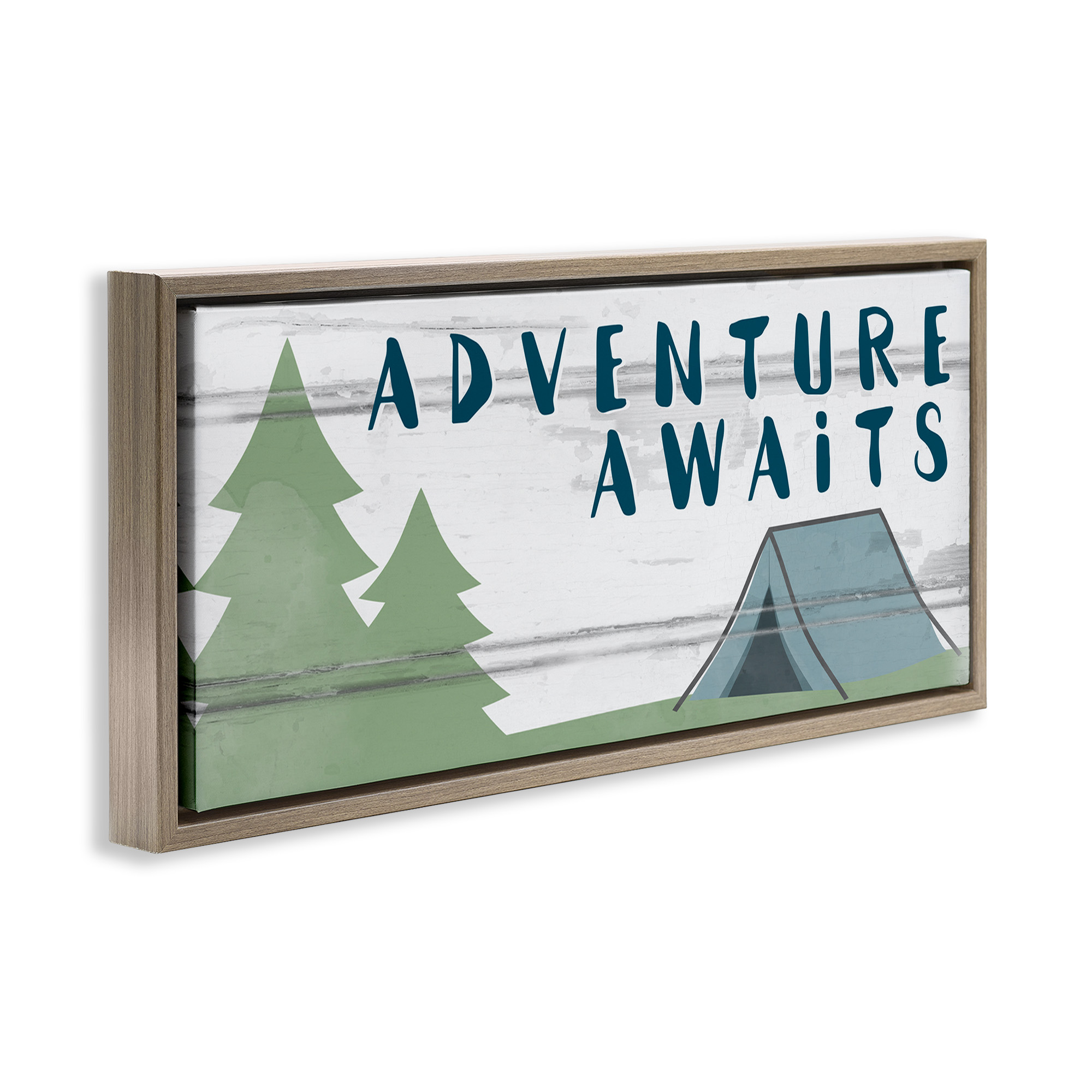 Stupell Industries Adventure Awaits Camping Scene Art for Kids Painting Brown Floater Framed Canvas Art Print Wall Art, 25 x 11
