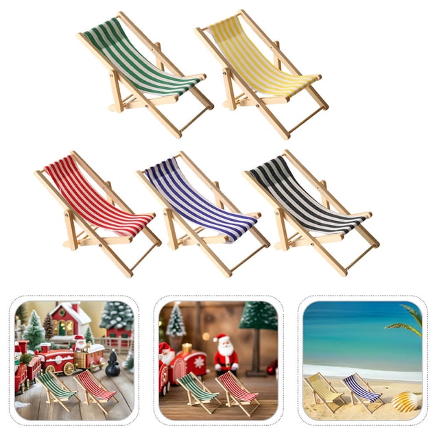 FUTUREORYY 5Pcs Portable Folding Chair Mini Beach Chair For Outdoor Simulation Fairy Garden Accessory With Wood