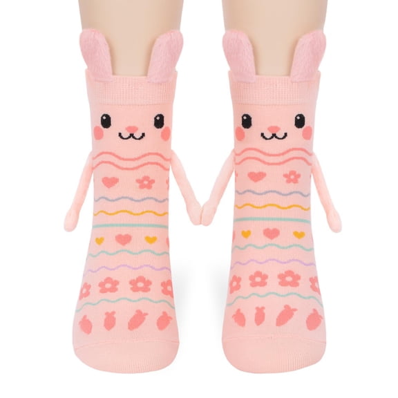 Easter Bunny Socks with Magnetic Holding Hands, Crazy Socks for Women, Funny Gifts for Easter Basket Stuffers