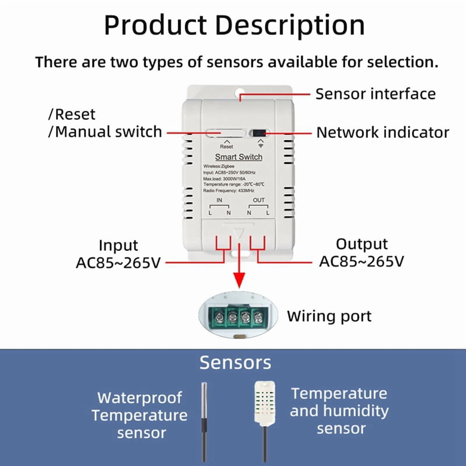 Tuya Zigbee Temperature and Humidity Switch 16A Smart Wireless Thermostat with 1M Sensor Supports Voice Control