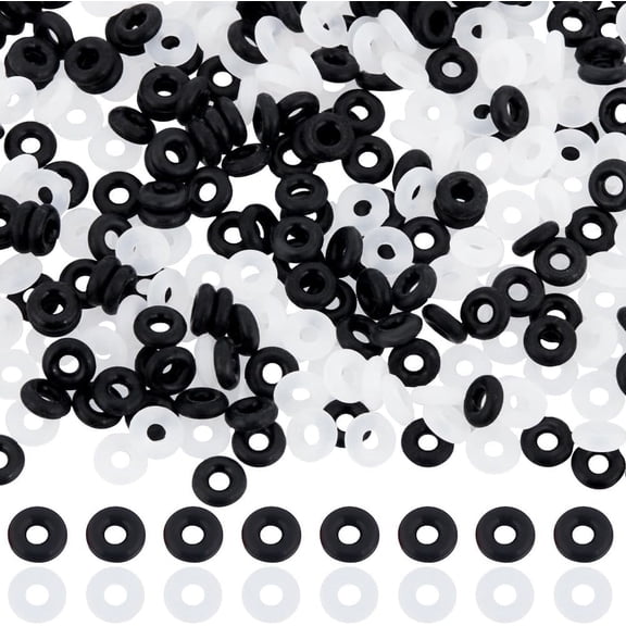 400Pcs 2 Colors Rubber O Rings Rubber Spacer Beads Silicone Small Donut Black White Locating Reusable Clip Lock Beads Ends for Jewelry Making Bracelet Necklace Craft Accessories