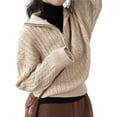 thumbnail image 3 of Women'S Sweaters Fall Winter Quarter Zip Long Sleeves Casual Ribbed Cable Knit Pullover Apricot One size, 3 of 8