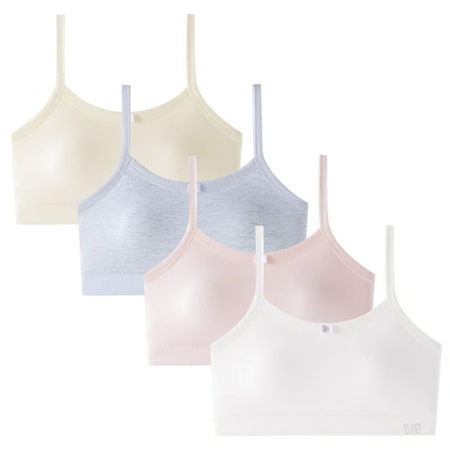 Bra for Girls, Soft Cotton Breathable Training Bra with No Wire, Double-Layer Front, Full Coverage, for Ages 12–14, Spring Summer Wear